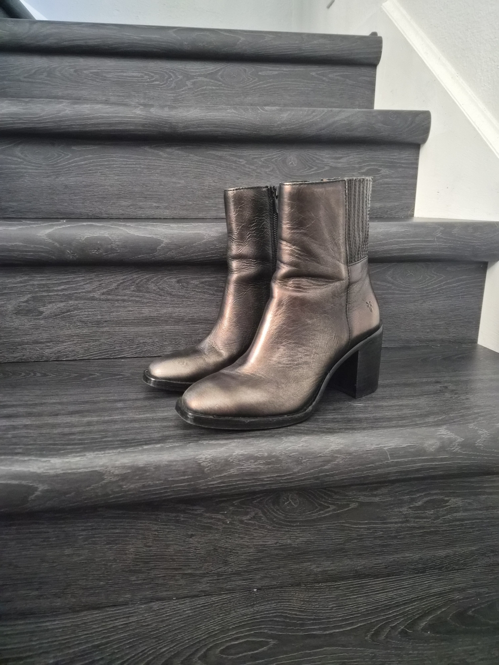 Frye Metallic Leather Ankle Booties